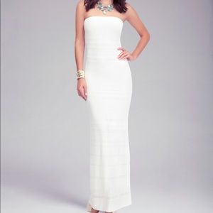 Bebe White Sheer and Opaque Strapless Maxi Dress
